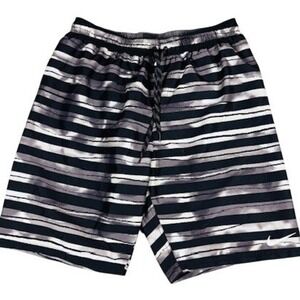Nike Swim Trunks Mens XL Black White Striped Board Shorts Drawstring Mesh Lined